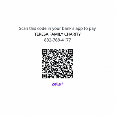 Zelle QR code for Teresa Family Charity
